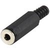 Connettore jack JC-122 femmina 3,5mm stereo, 
Montaggio Saldatura, colore Nero, Materiale PVC, Protezione cavo.